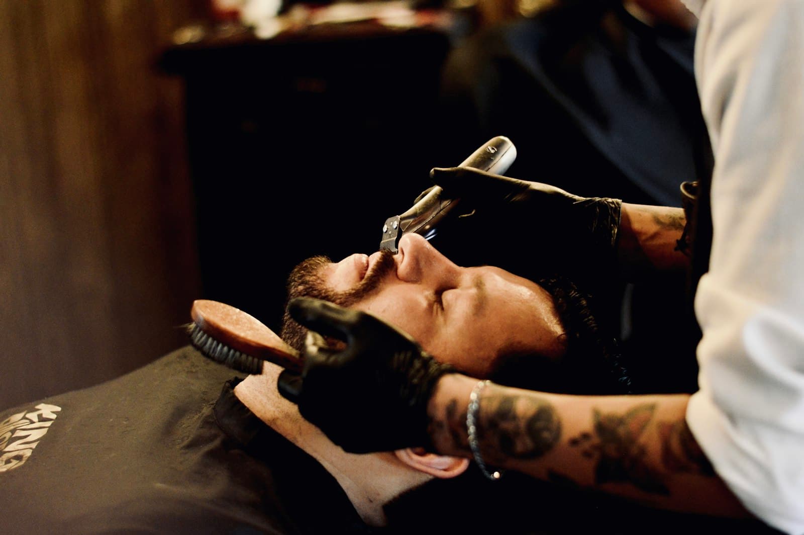 Traditional straight razor shave in the chair